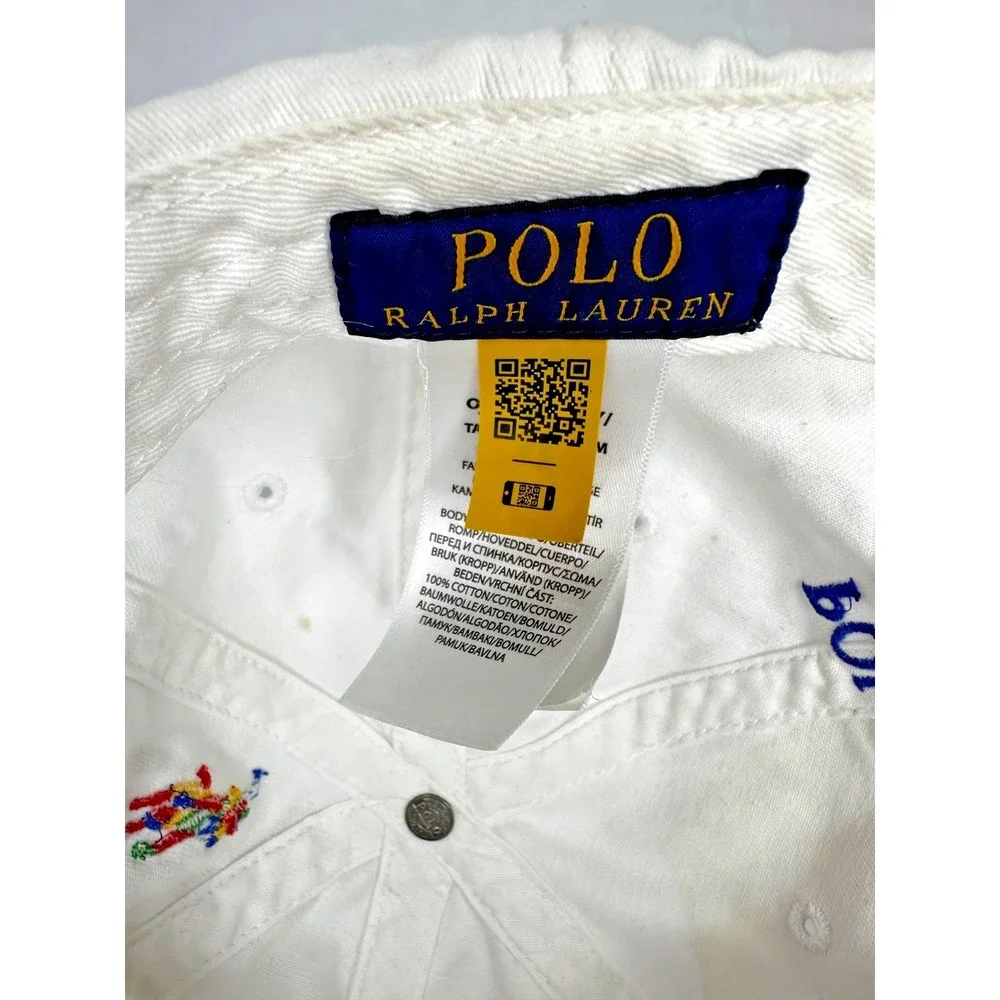 Polo Ralph Lauren Baseball Cap White Rainbow Embroidered Horses Cotton As Is